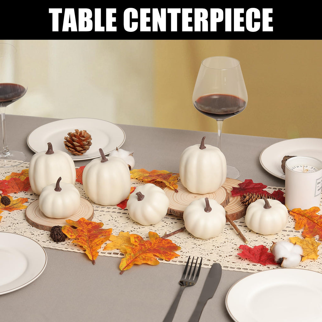 Pumpkin Decor - White Artificial Pumpkins - 8 PCS Foam Pumpkin Set