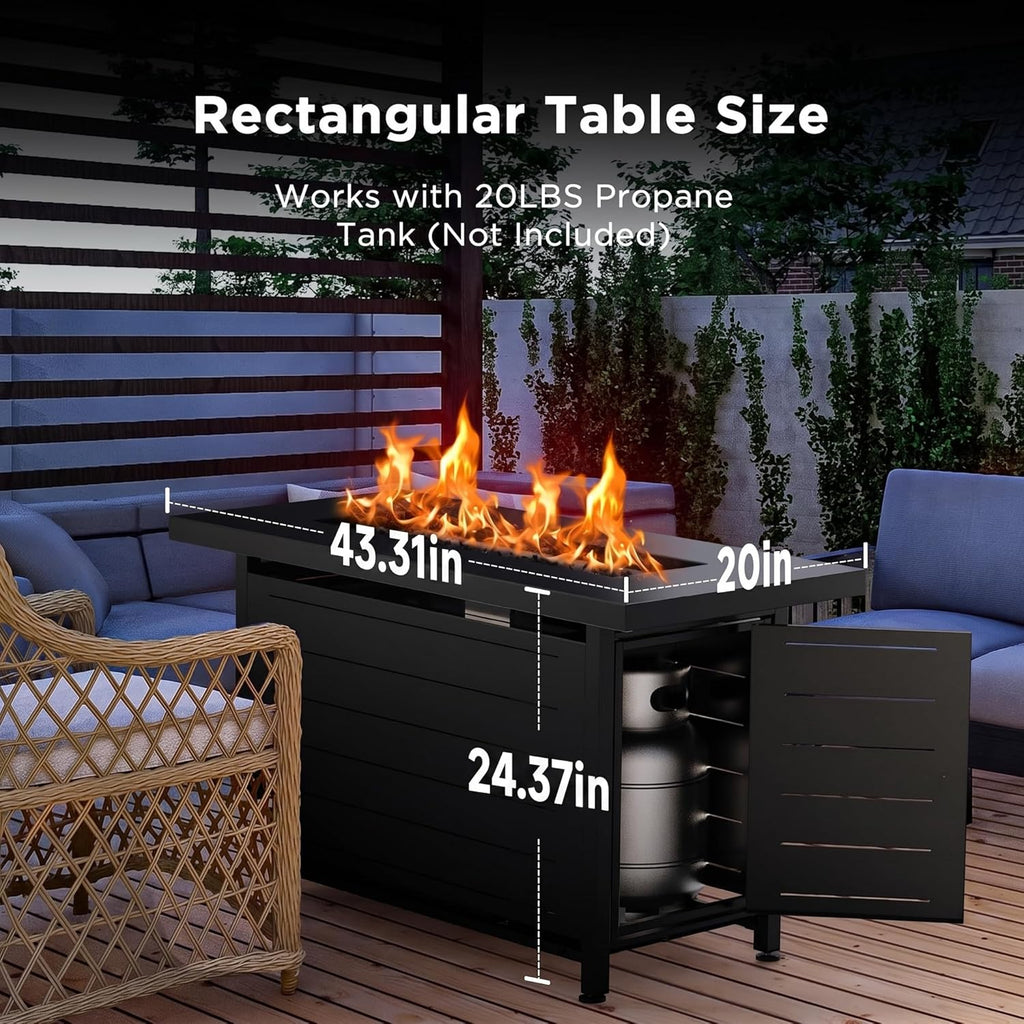 42-Inch Gas Fire Pit Table, 60,000 BTU Propane Fire Pit with Steel Lid & Lava Rock