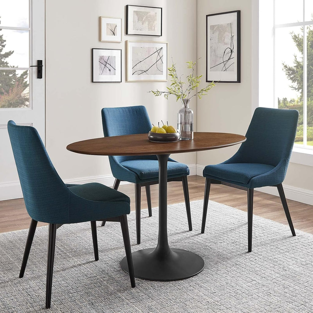 Inspired Tulip Style Oval Pedestal Dining Table — Black Base / Walnut Top, 48″ Oval