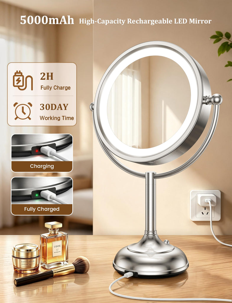 2026 Upgraded 20X lighted makeup mirror with magnification, 9" 1X10X Magnifying Mirror with 3 Color Modes &