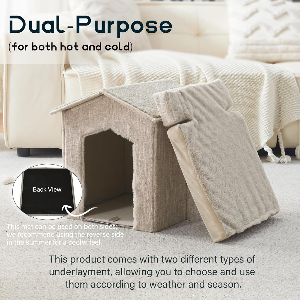 Cat Beds for Indoor Cats,Cat Houses,Cat Cave with Orthopedic Cushion,Foldable Cat Condos,Hideaway,Shelter,Beige Cat