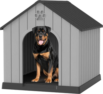 Large Dog House for Outdoor & Indoor, Waterproof Puppy Shelter with Air Vents & Elevated Floor, Easy Assemble Sturdy