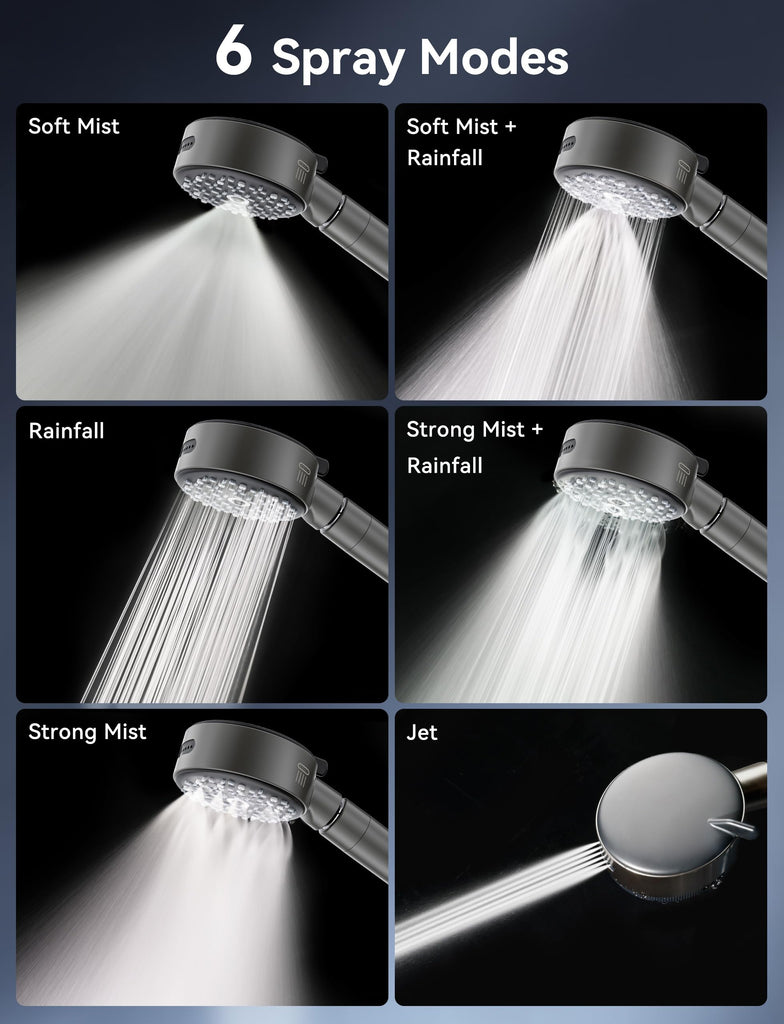 Filtered Shower Head, Gunmetal Black Silicone Panel, 6 Spray Modes