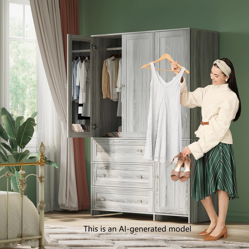 71" Armoire Wardrobe Closet with 3 Drawers and Mirror