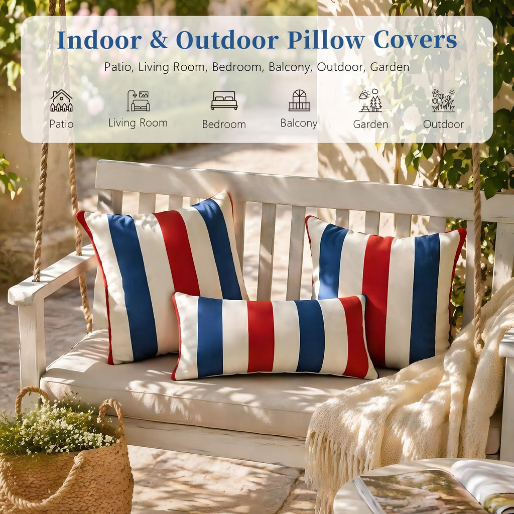 Pack of 2 Outdoor Waterproof Striped Pillow Covers Decorative Throw Covers