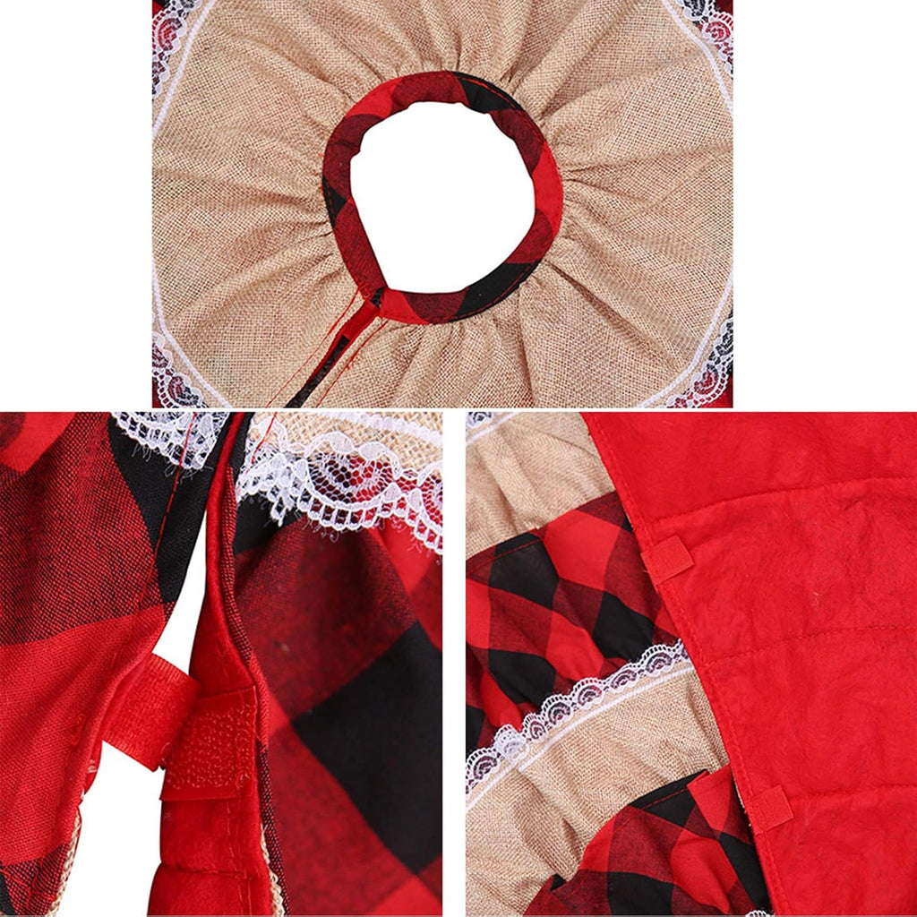 48 Inches Christmas Tree Skirts, Burlap Red and Black Buffalo Check Xmas Tree Base Cover for Xmas New Year Home Party