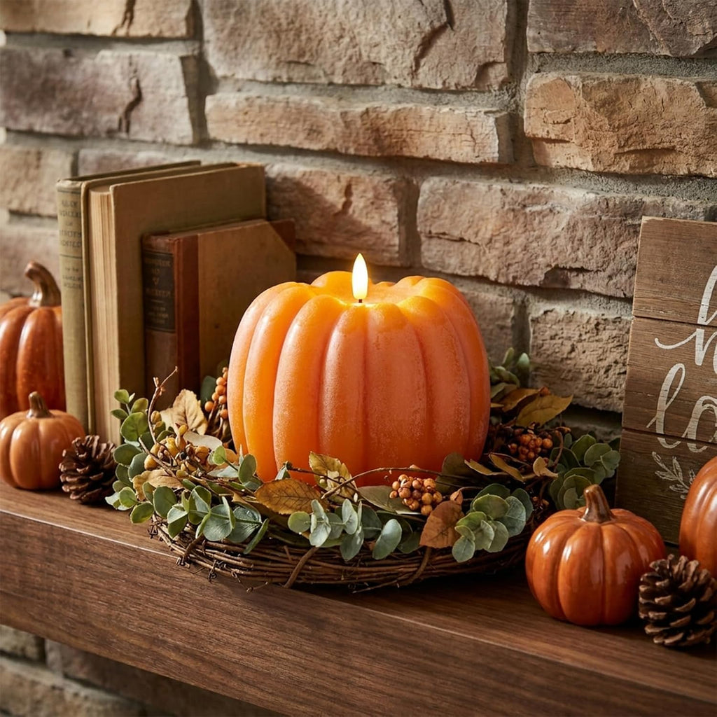 Fall Decor, Fall Decorations Large Flameless Pumpkin Candle Orange