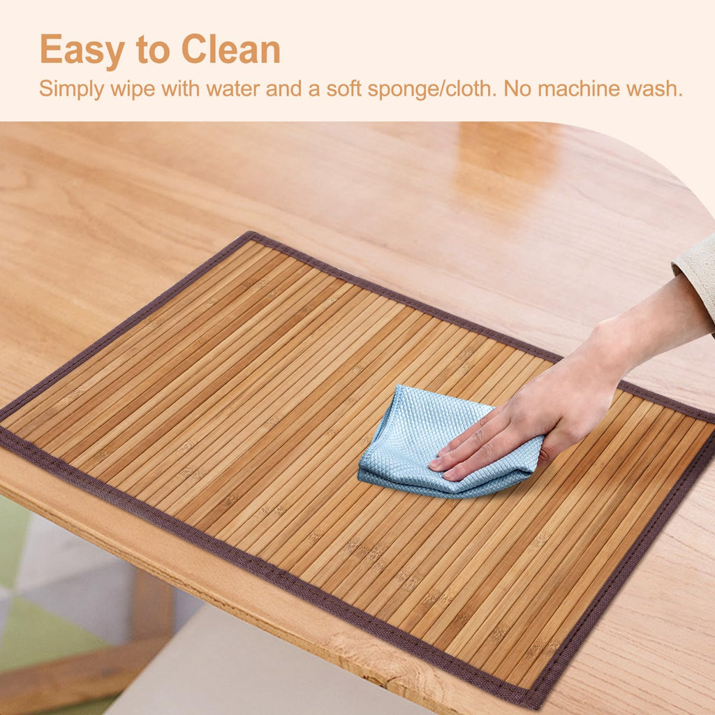 Bamboo Placemats Set of 8 with Fabric Border, Table Mats, Camel