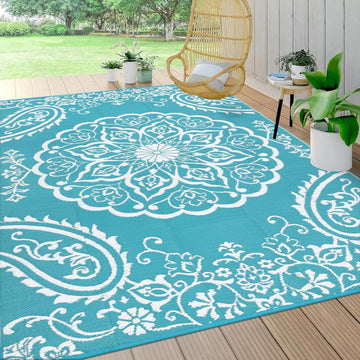 Waterproof Outdoor Rug 9x12, Reversible Plastic Straw Patio Camping Rug, Indoor Outdoor RV Mat Carpe