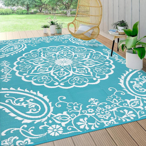 Waterproof Outdoor Rug 9x12, Reversible Plastic Straw Patio Camping Rug, Indoor Outdoor RV Mat Carpe