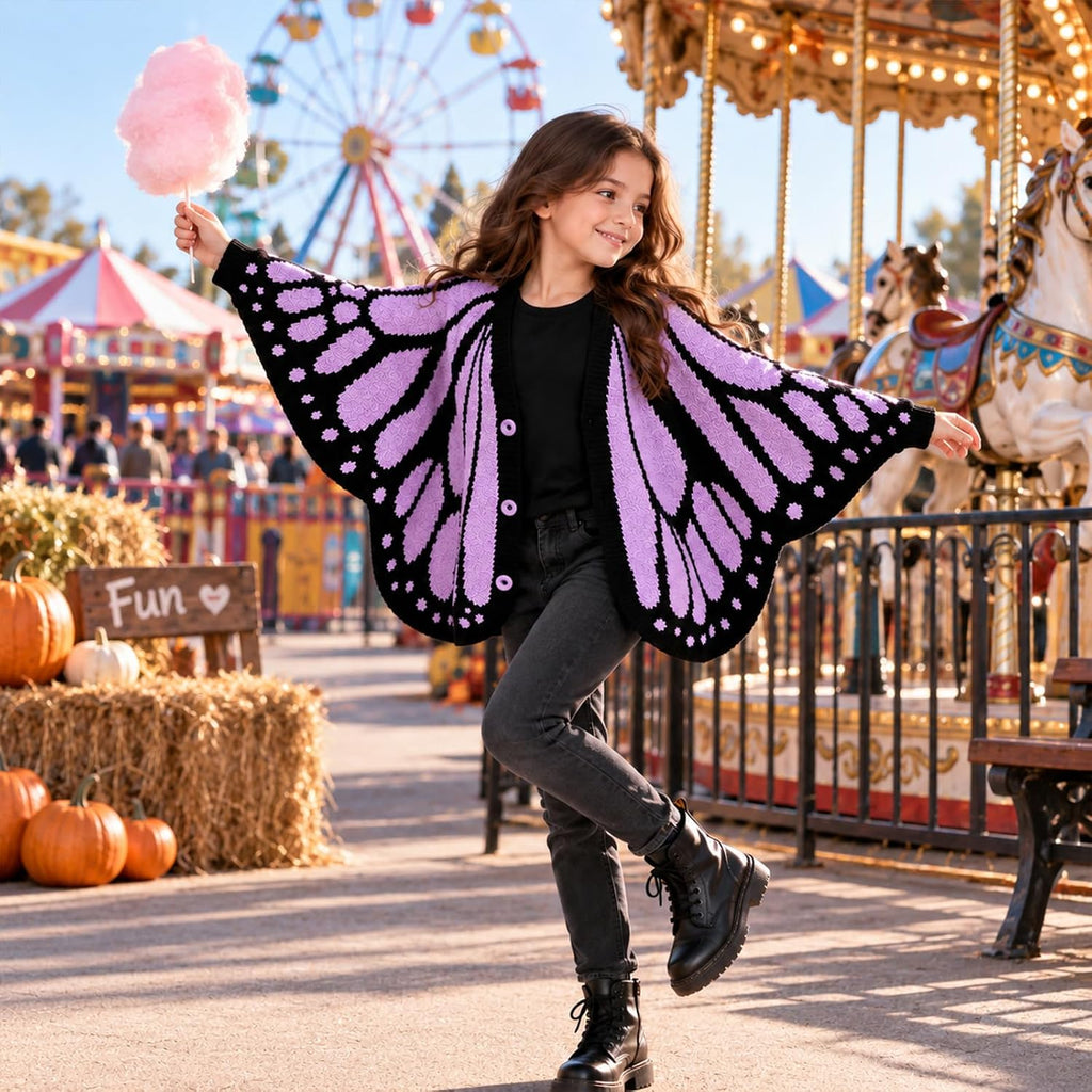 Kids Butterfly Wing Knit Cardigan Fairy Shawl Cloak Sweater