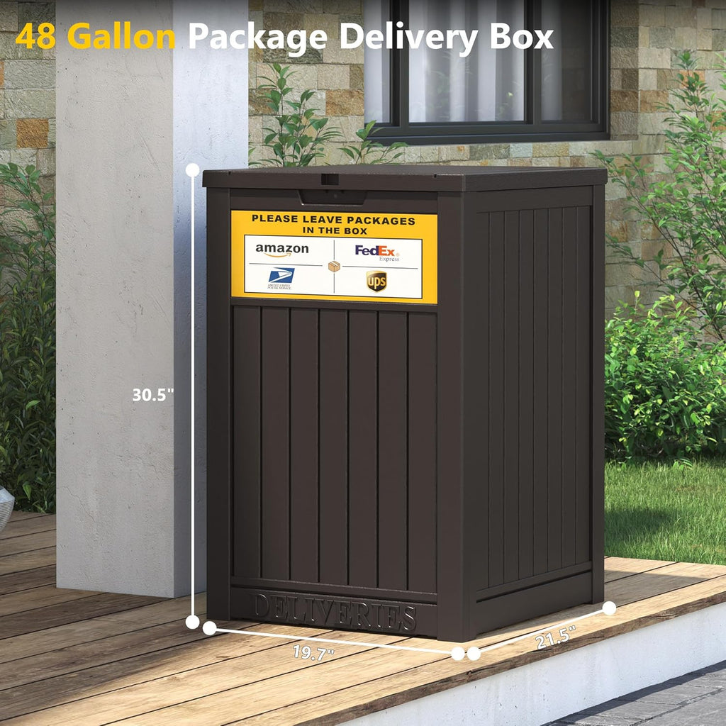 Package Delivery Box 48 Gallon Storage with Lockable Secure, Large Resin Outdoor Package Drop Container