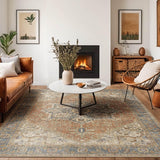 9x12 Washable Area Rugs Terracotta with Vintage Orient Design, Soft Rug
