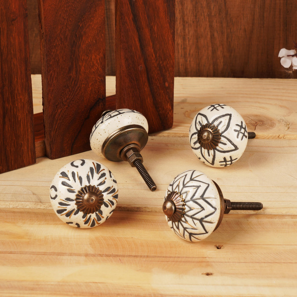 12 Off White Ceramic Cabinet Knobs, Handmade Drawer Pull Handles Set