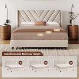 Queen Bed Frame Upholstered Platform Bed with Wing Side/Wooden Slat Support/Tufted Headboard with Wing Side/Mattress