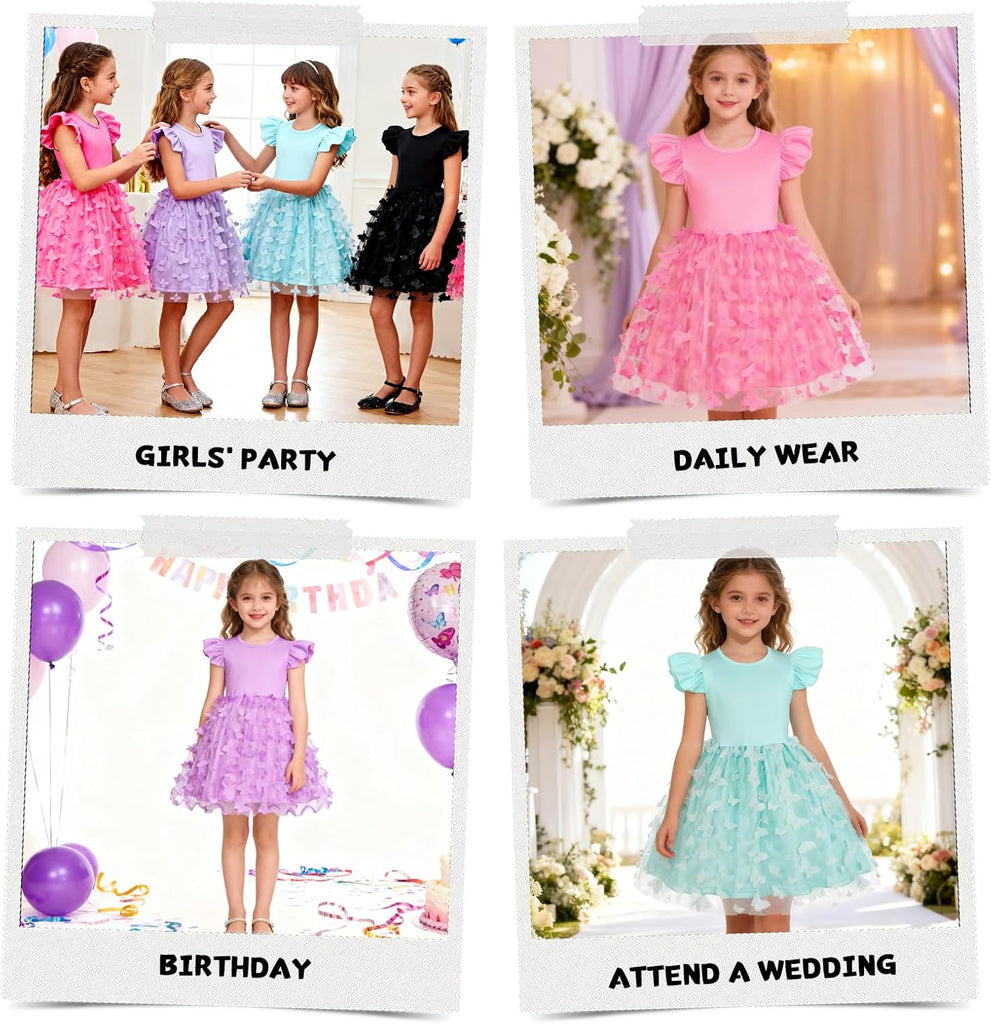 Girls Casual Dresses Toddler Ruffle Sleeve Butterfly Tulle Dress