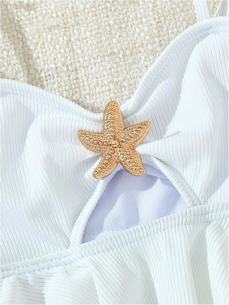 Toddler Girl's 2 Piece Ribbed Bikini Sets Metal Starfish Cut Out Ruffle Swimsuit