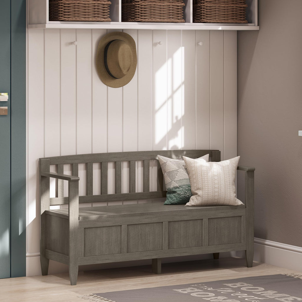 Brooklyn 48" Wide Solid Wood Storage Bench in Farmhouse Grey