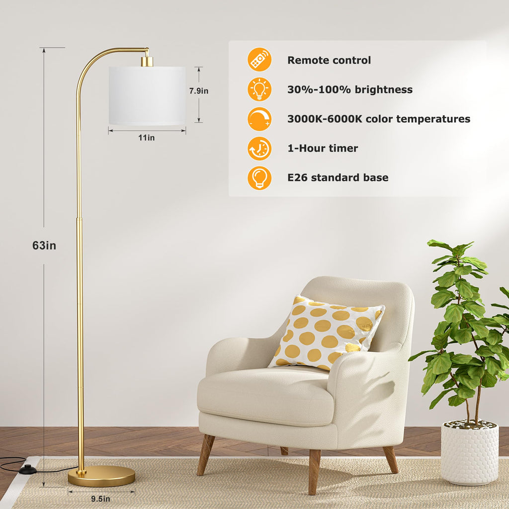 Arc Floor Lamp with Remote and Stepless Dimmable Bulb, Colors Temperature & Brightness Adjustable, Floor Lamps (White