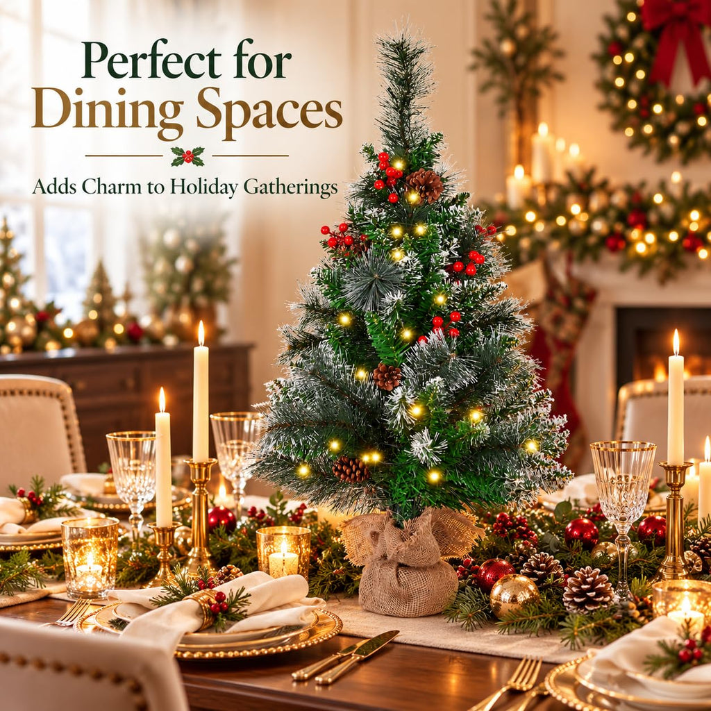 3 FT Mini Christmas Tree, 36" Prelit Small Artificial Tabletop Flocked Christmas Trees Decor with 50 Lights Timer