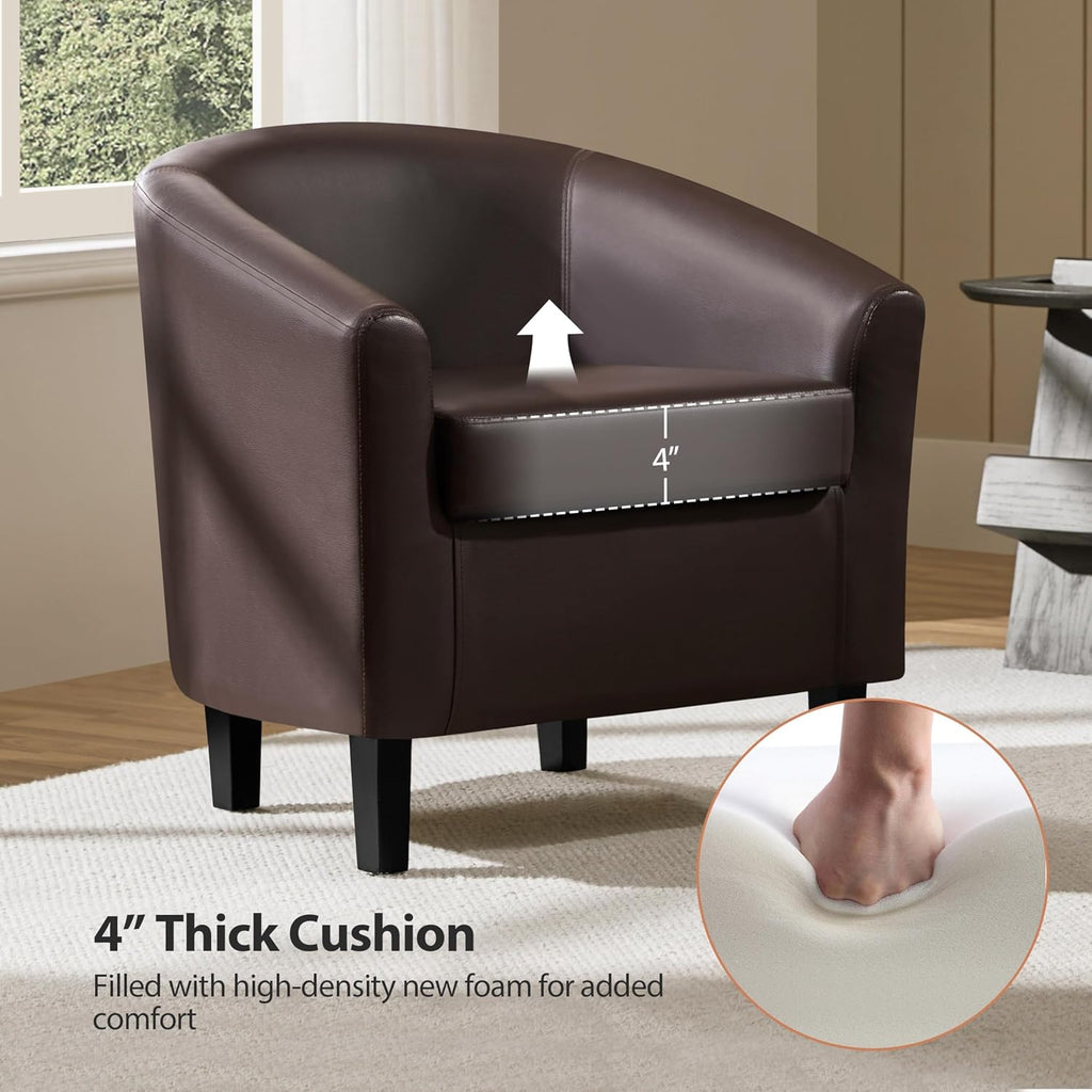 Accent Chairs, Faux Leather Barrel Armchairs Espresso