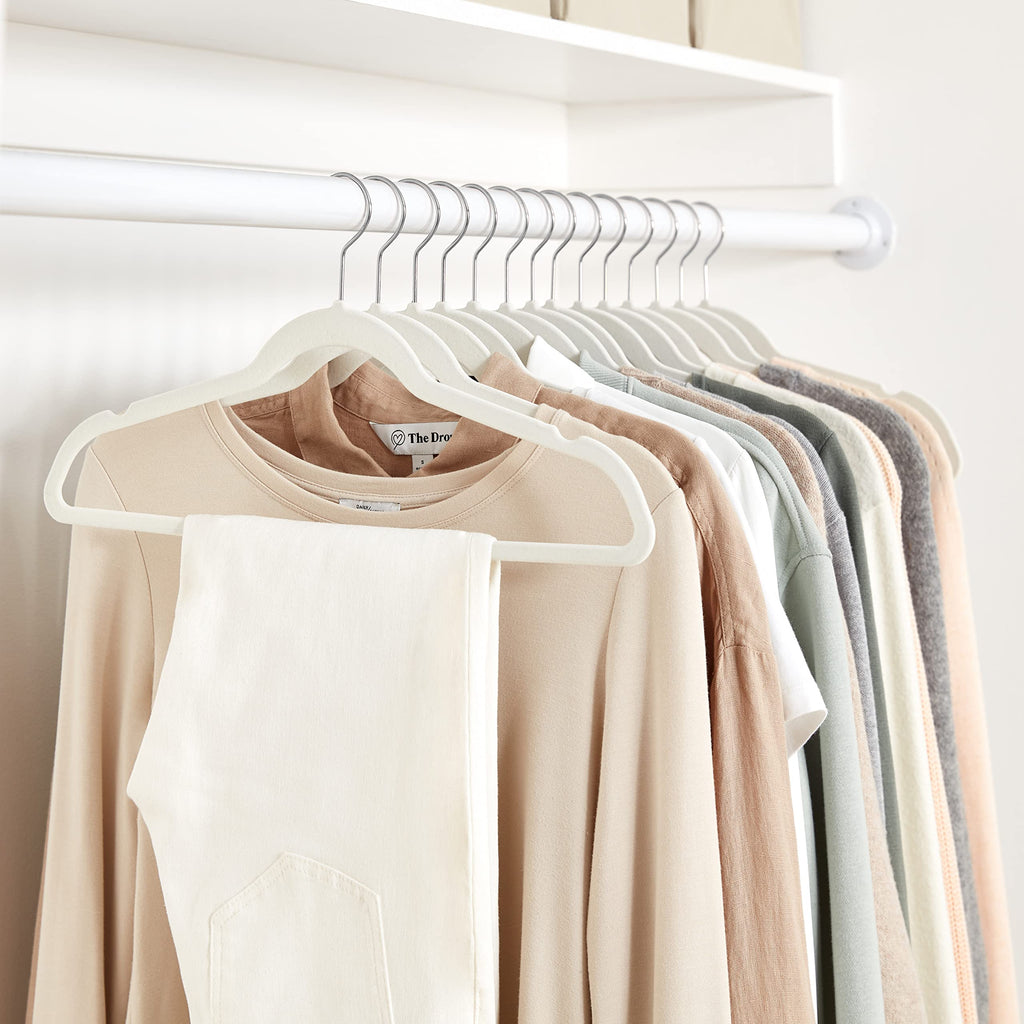 Basics Slim Velvet Non-Slip Space Saving Suit Clothes Hangers for Closet Organization, Ivory/Beige, 100-Pack