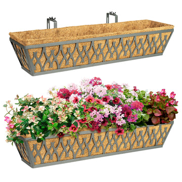 2 Pack 30 Inch Window Boxes Planters Railing Planter Box with Adjustable Brackets for Porch Fence Patio Balcony