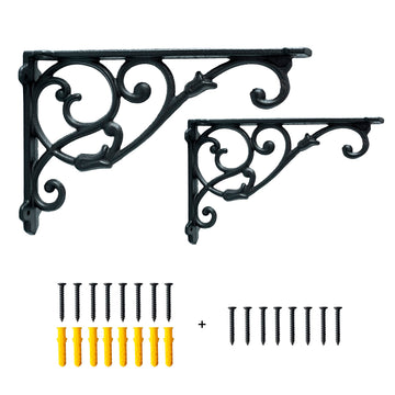2 Pack Decorative Shelf Brackets,11 Inch Cast Iron Shelf Supply,Antique Black Corbel,Screws Anchor Included