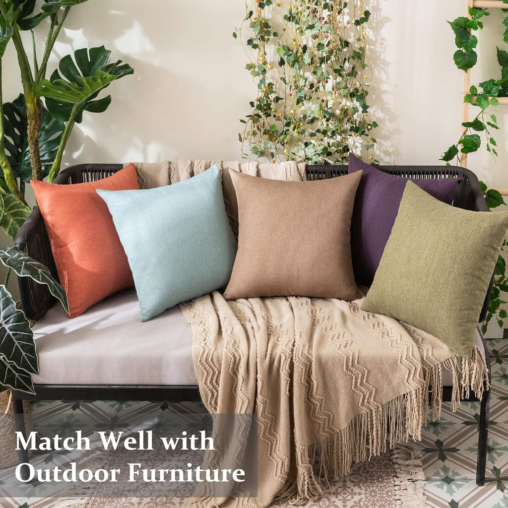 Pack of 2 Decorative Outdoor Solid Waterproof Throw Pillow Covers Faux Linen Garden Farmhouse Cushion Cases