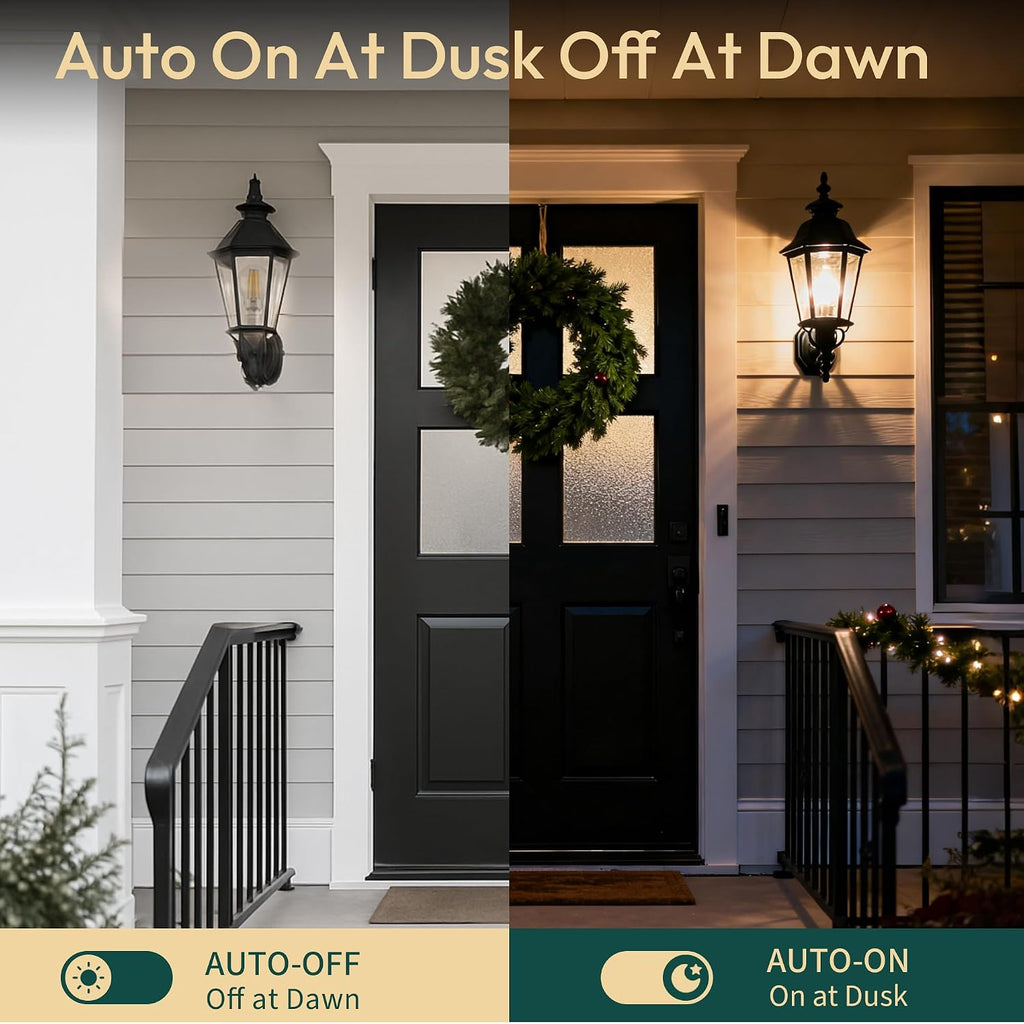 800LM Dusk to Dawn LED Outdoor Light Bulb, 2-Pack A19 LED Bulb 60W Equivalent, E26 Base, 2700K Soft White, 7W