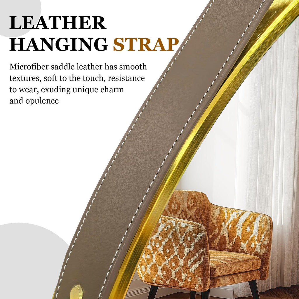 Hanging Strap Wall Mirror: 31.5in Round Bathroom Mirror Gold Frame