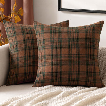 Fall Plaid Pillow Covers Scottish Tartan 18x18 Terracotta Brown