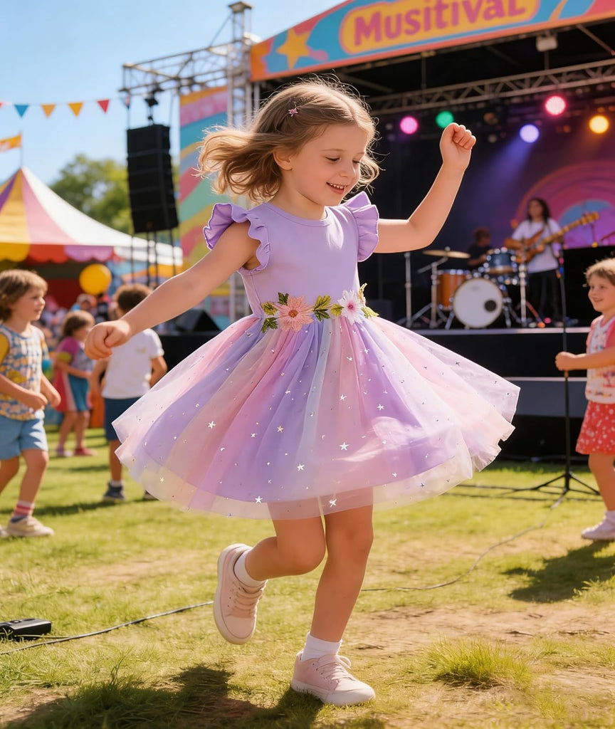 Tulle Dress Toddler Flutter Sleeve Tutu Dress Summer Flower Birthday Party Princess Dresses