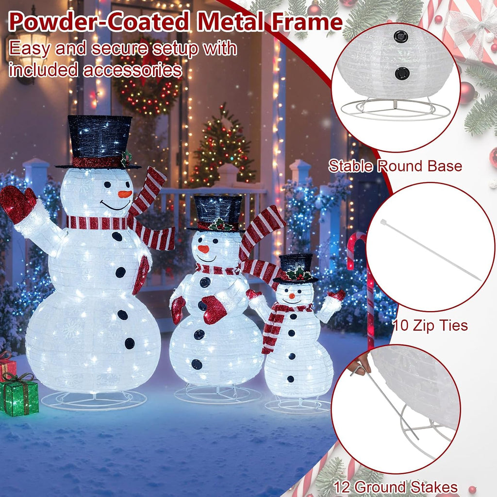 3-Piece Christmas Lighted 3D Snowman Family, 4.1 FT Snowman Set