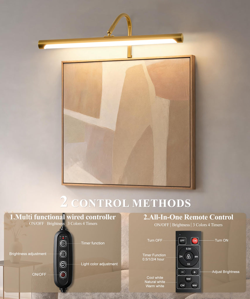 Plug in Picture Light for Wall, Modern Dimmable Picture Frame Lights with Remote LED Wall Art Lights for Paintings