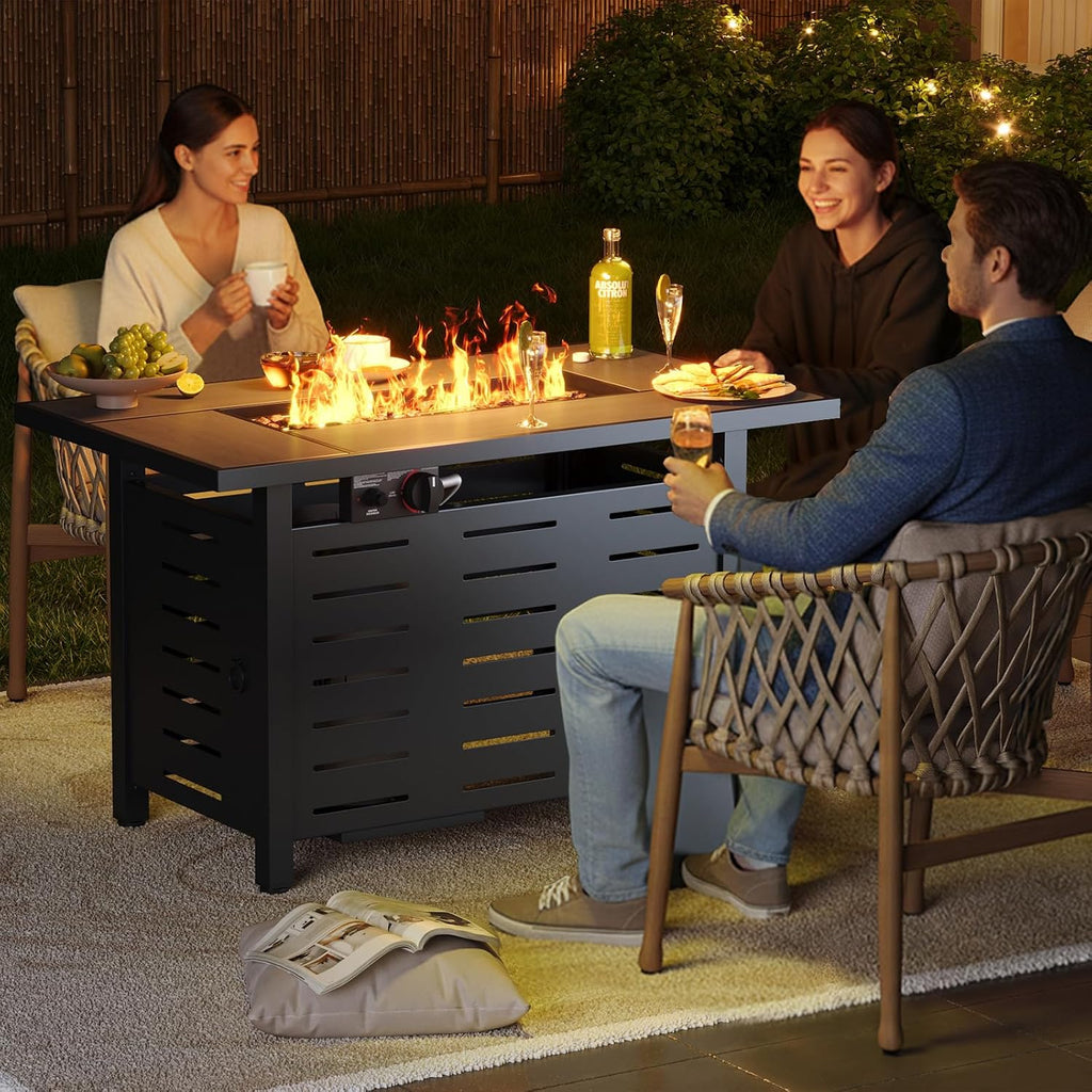 42" Propane Fire Pit Table Ceramic Top | 60000 BTU Outdoor Patio Heater with Lava Rocks, Rectangle Gas Fire Pits for