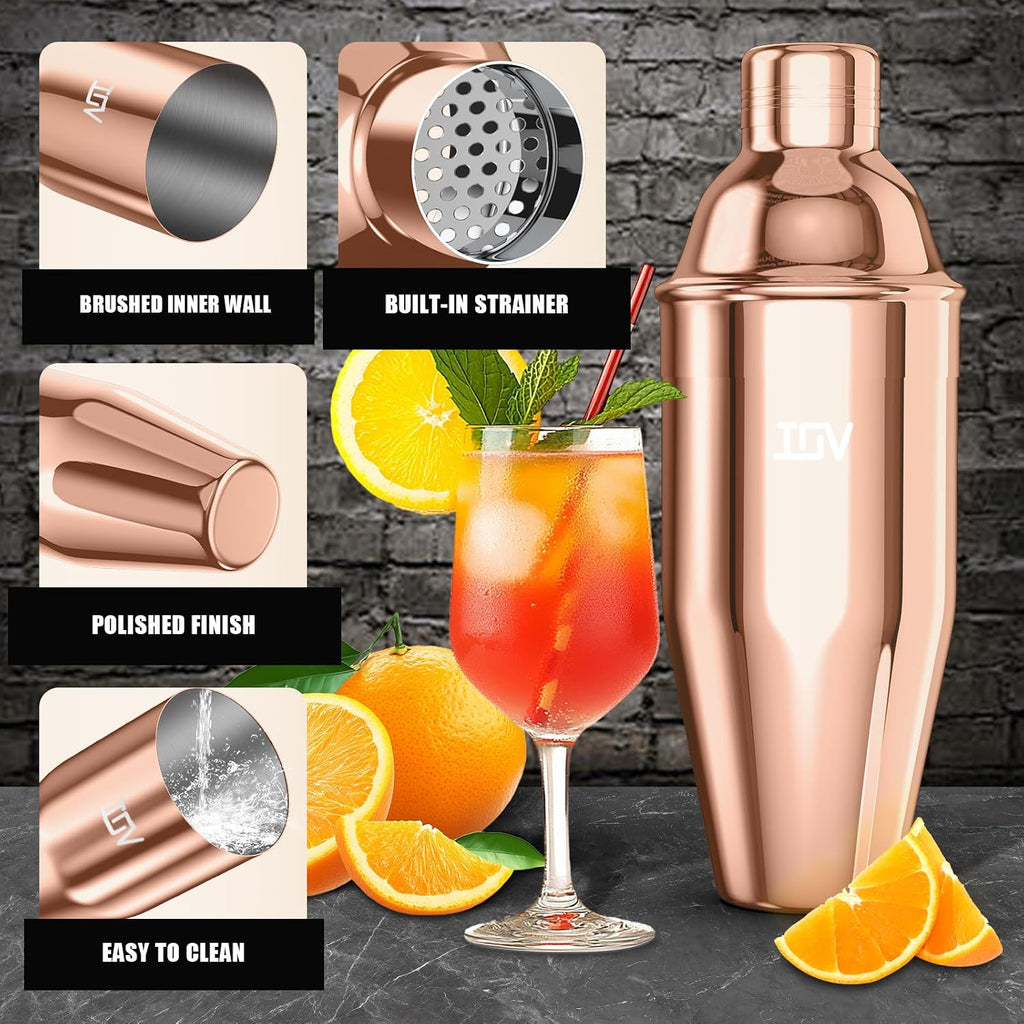 Cocktail Shaker, 24 oz Martini Shaker, Drink Mixer with Built-in Strainer, Professional Stainless Steel Margarita