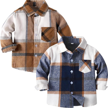 Boys Button Down Shirts Long Sleeve Toddler Flannel Plaid Clothes