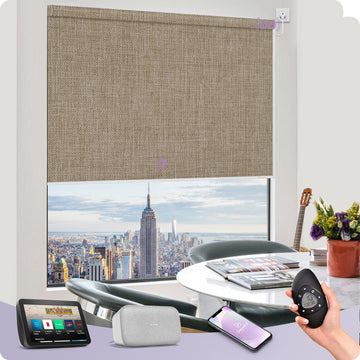 Smart Blackout Roller Shades Work with Alexa Google WiFi Hardwired Triple Weaved Fabric Motorized Blinds Remote