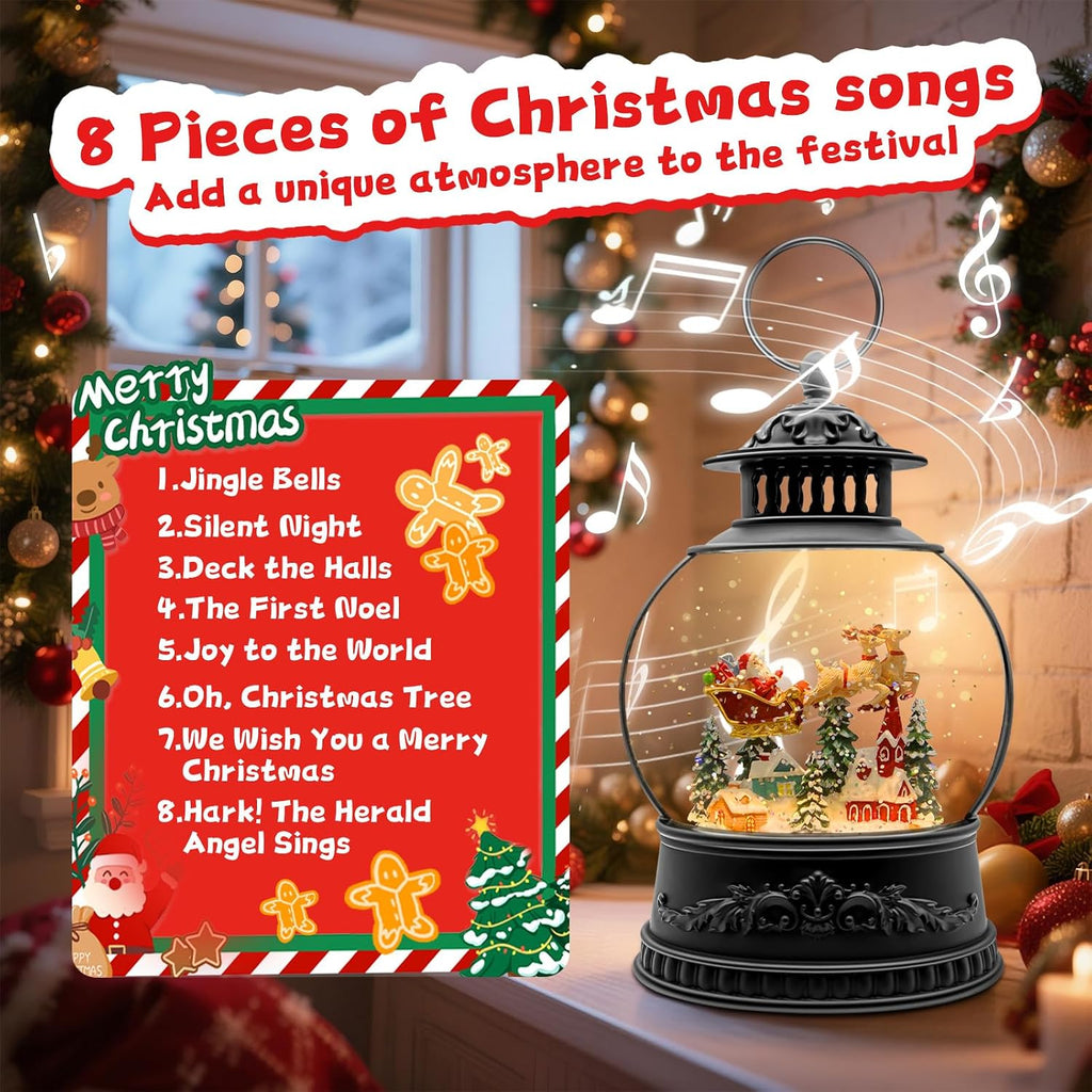 Christmas Snow Globes, Light Up Snow Globe with 6H Music Timer, Auto Snowfall, USB or Battery Powered, Christmas
