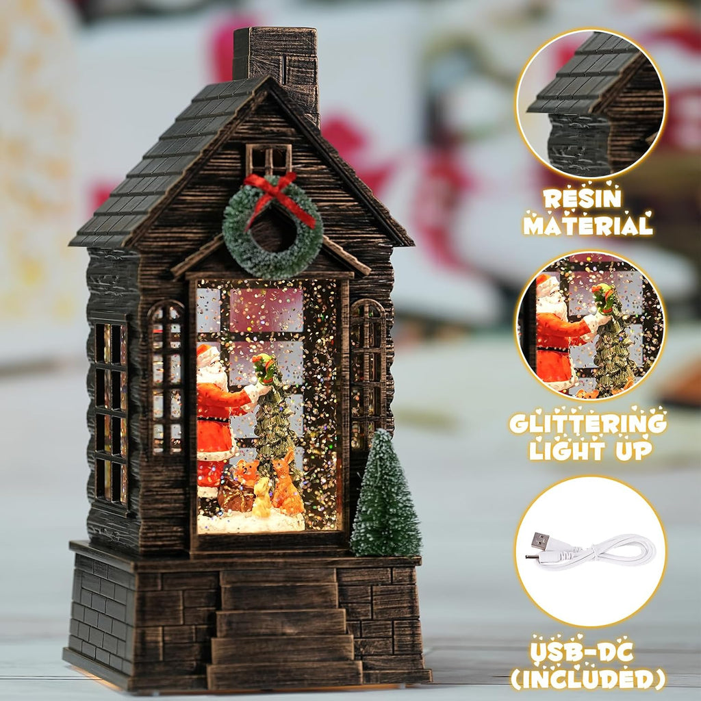 Christmas Snow Globes with Santa Claus, Musical Timer Snow Globe Lantern with Swirling Glitter, Lighted Snow Globe