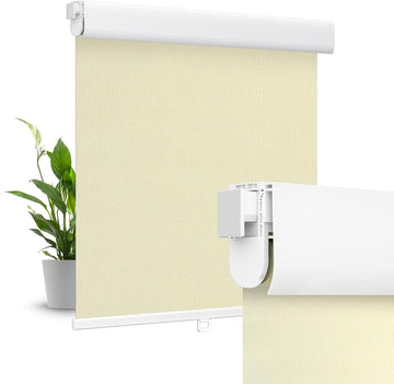 No Drill No Tools Blackout Roller Shades for Windows, (Beige 34 x 48), Renter-Friendly, UV Protection, no-Drill