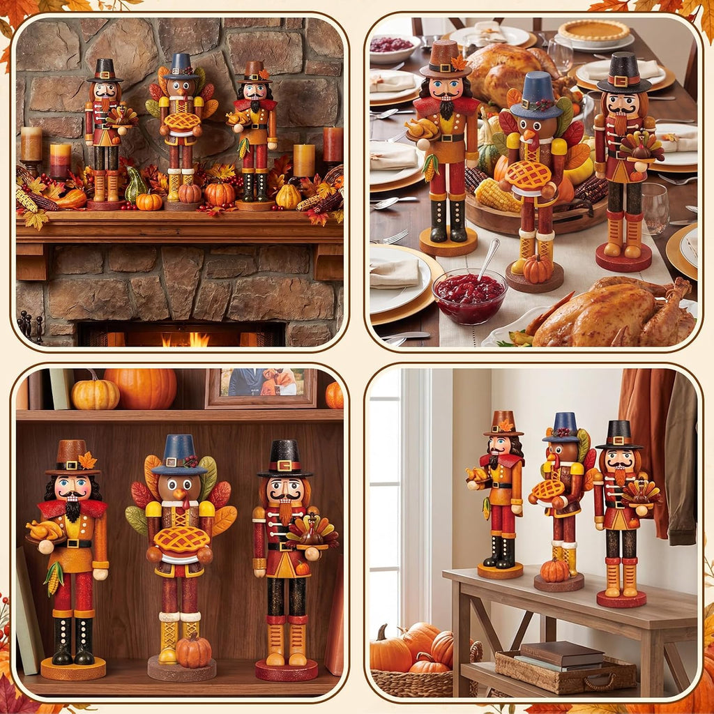 Fall Thanksgiving Nutcracker Turkey Figures Fall Table Decor - Set of 3
