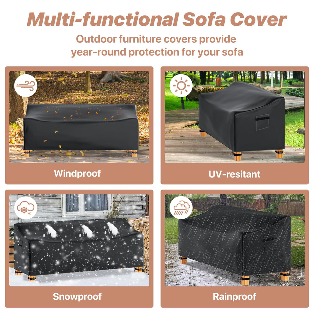 Outdoor Couch Cover Waterproof, 78" Wx 33" Dx 32" H Patio Furniture Covers Waterproof, Windproof 2-Seater Sofa Cover
