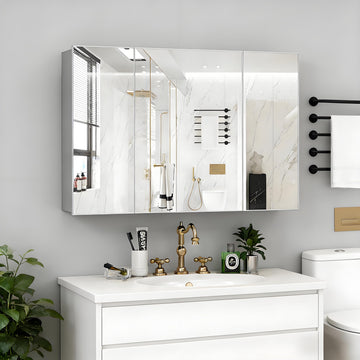 28x40 Inch Bathroom Medicine Cabinet with Mirror, Pre-Assembled Bathroom Medicine Cabinets, Surface/Recessed Wall