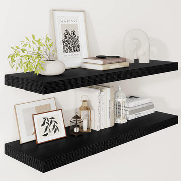 12 Inch Deep Floating Shelves 36" Set of 2, Black