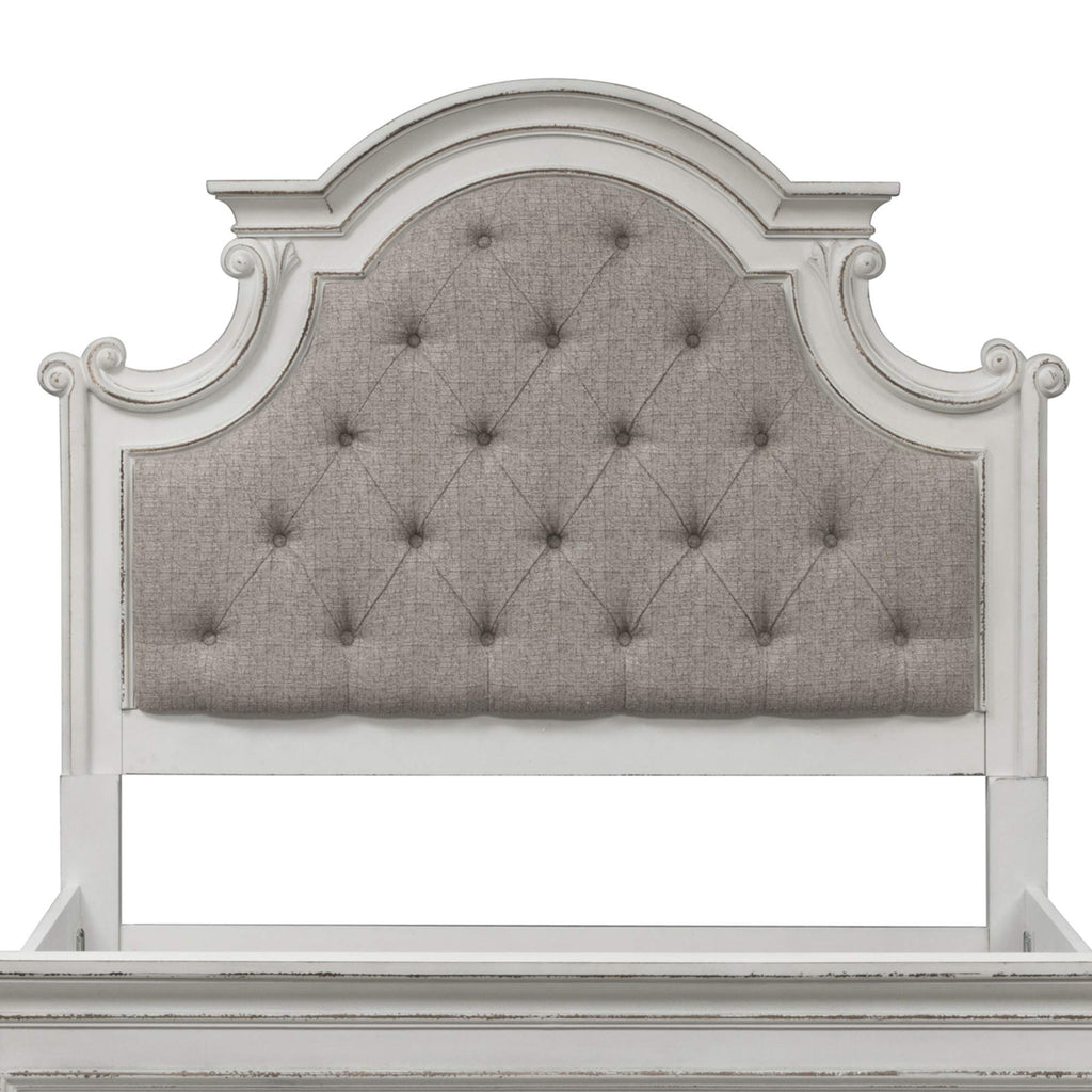 Magnolia Manor Queen Upholstered Panel Headboard European Traditional Bedroom - Antique White & Weathered Bark Oak