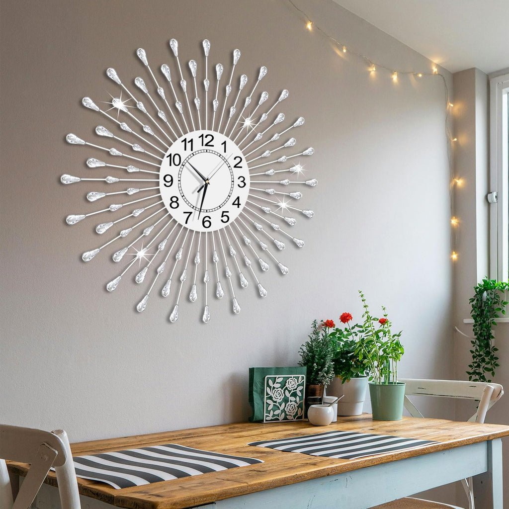 Large Wall Clock Metal Decorative Wall Clocks Silent Non-Ticking, Bling Shining Modern Art Starburst Big Wall Clocks