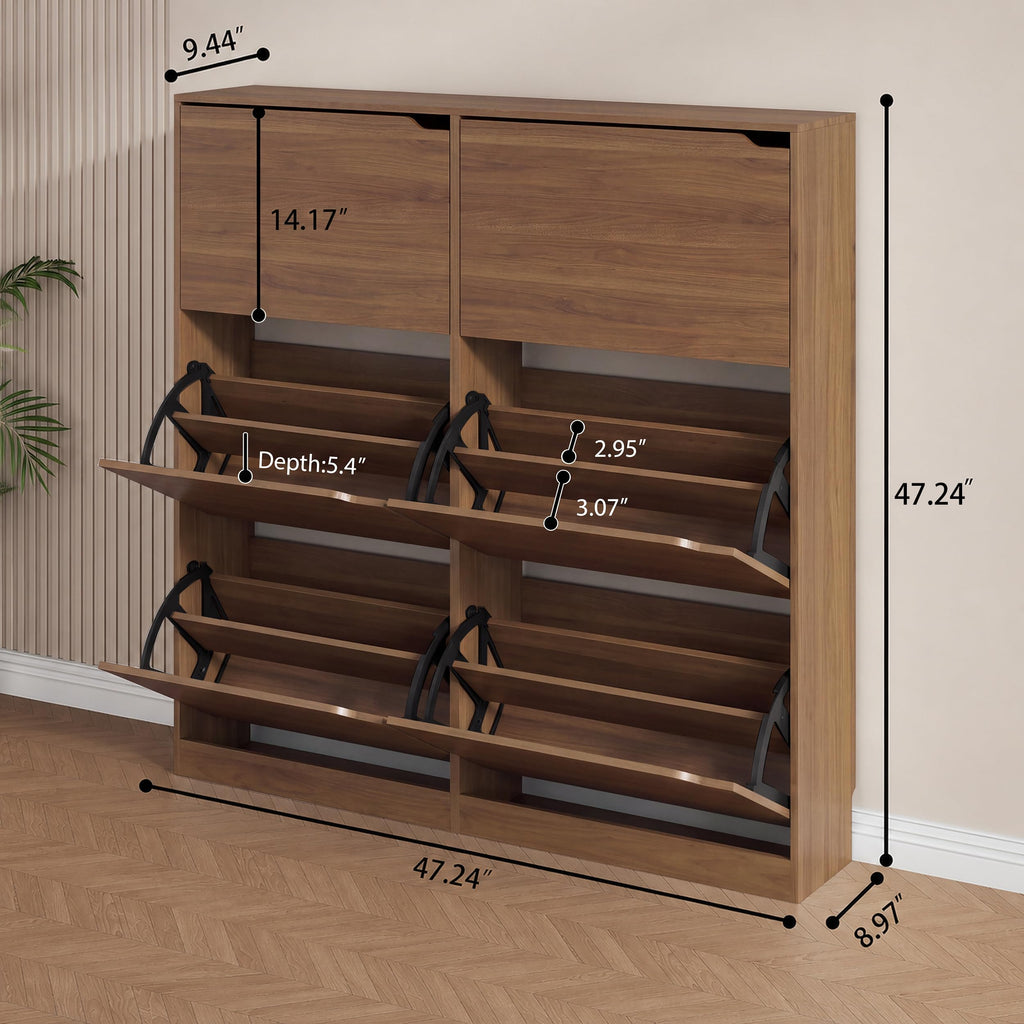 Walnut Hidden Shoe Storage Cabinet with 6 Flip Drawers
