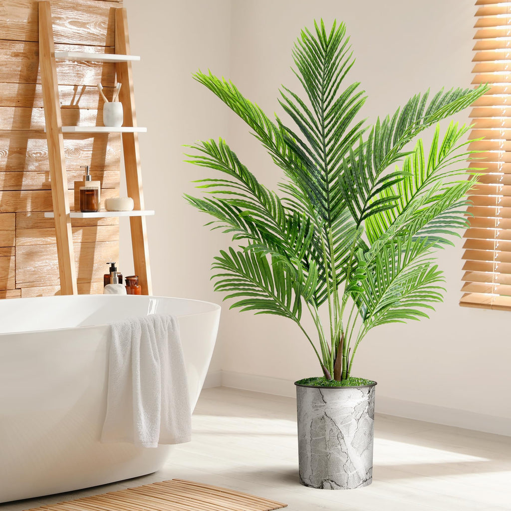 Artificial Tree in Modern Planter, Fake Areca Tropical Palm Silk Tree for Indoor and Outdoor Home Decoration - 57"